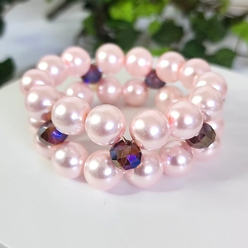 Handcrafted Pink Glass Pearl with Purple AB Crystal Beads
